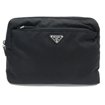 Prada Pouch Black Nylon Leather Travel Clutch Bag Accessory Case